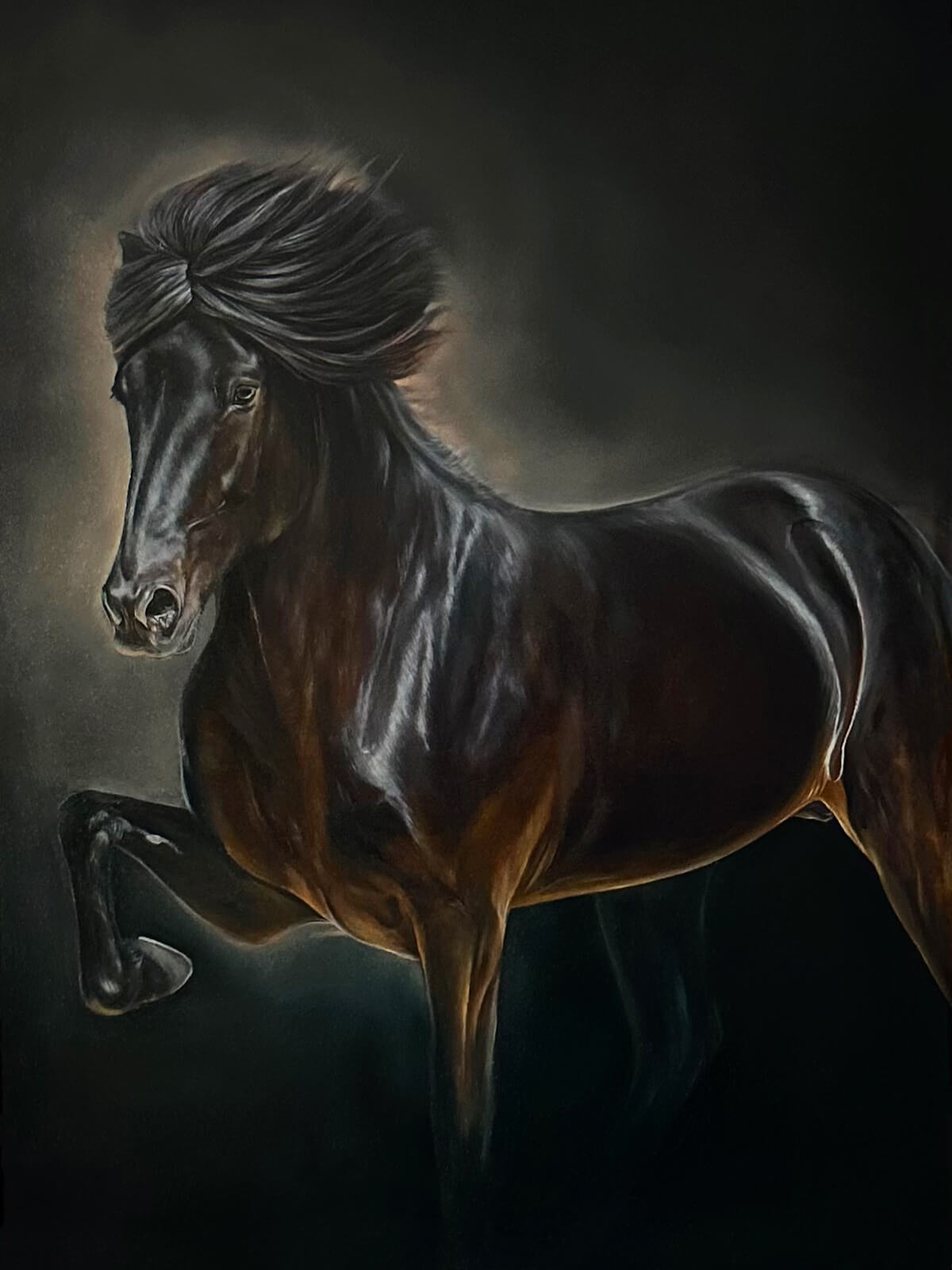 Ölgemälde schwarzer Hengst, Spuni vom Heesberg